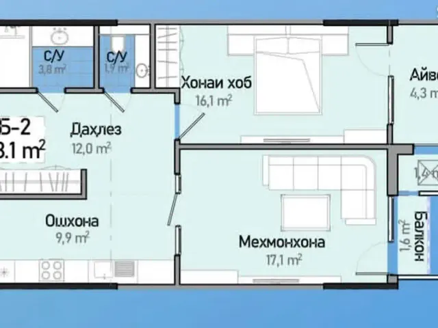 2-комн. квартира, 69 м², 17/22 эт., Сино, Душанбе (Сино)