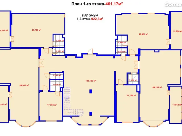 6-комн. квартира, 922 м², 4/4 эт., И.Сомонӣ, Душанбе (И.Сомонӣ)